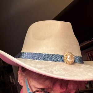 Cream and Blue Cowboy Hat with Decorative Band